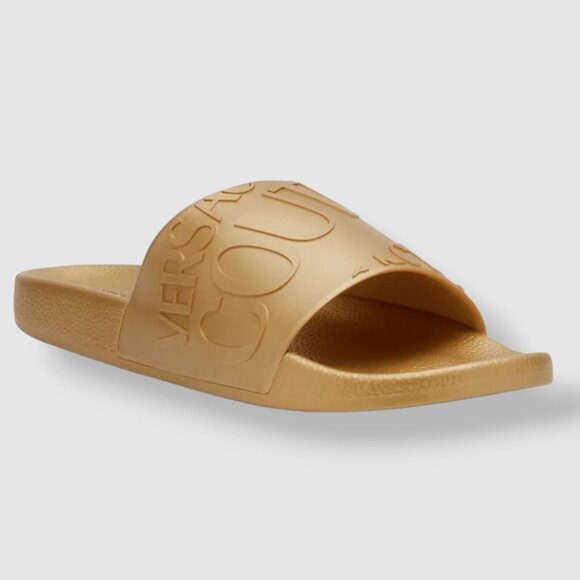 NEW VERSACE JEANS COUTURE Men\'s Gold Slide Sandals Shoes Size US 9.5 / EU 43 main image 6